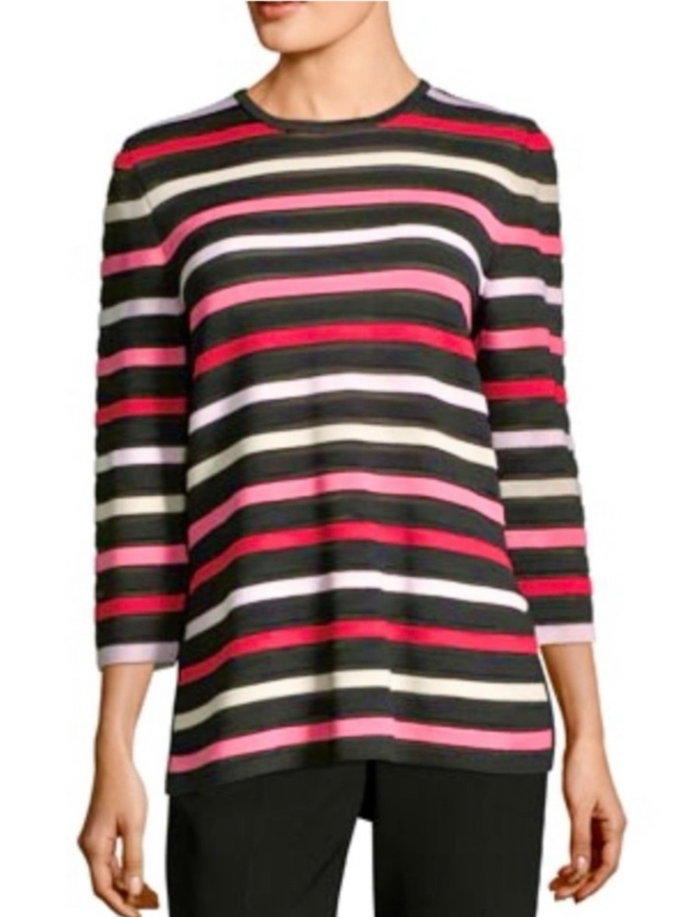 St. John Ombre Stripe Knit Top Wool Blend 3/4 Sleeve Large Country Club Resort